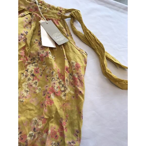 NWT Bellambra Pure 100% Linen Bow Dress Mustard Yellow Pink Floral Boho Sz XS - Picture 3 of 10